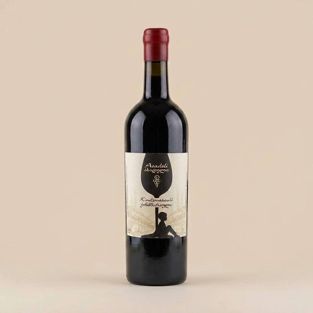 A bottle of Asadeli Kindzmarauli, wax-sealed and hand-labelled