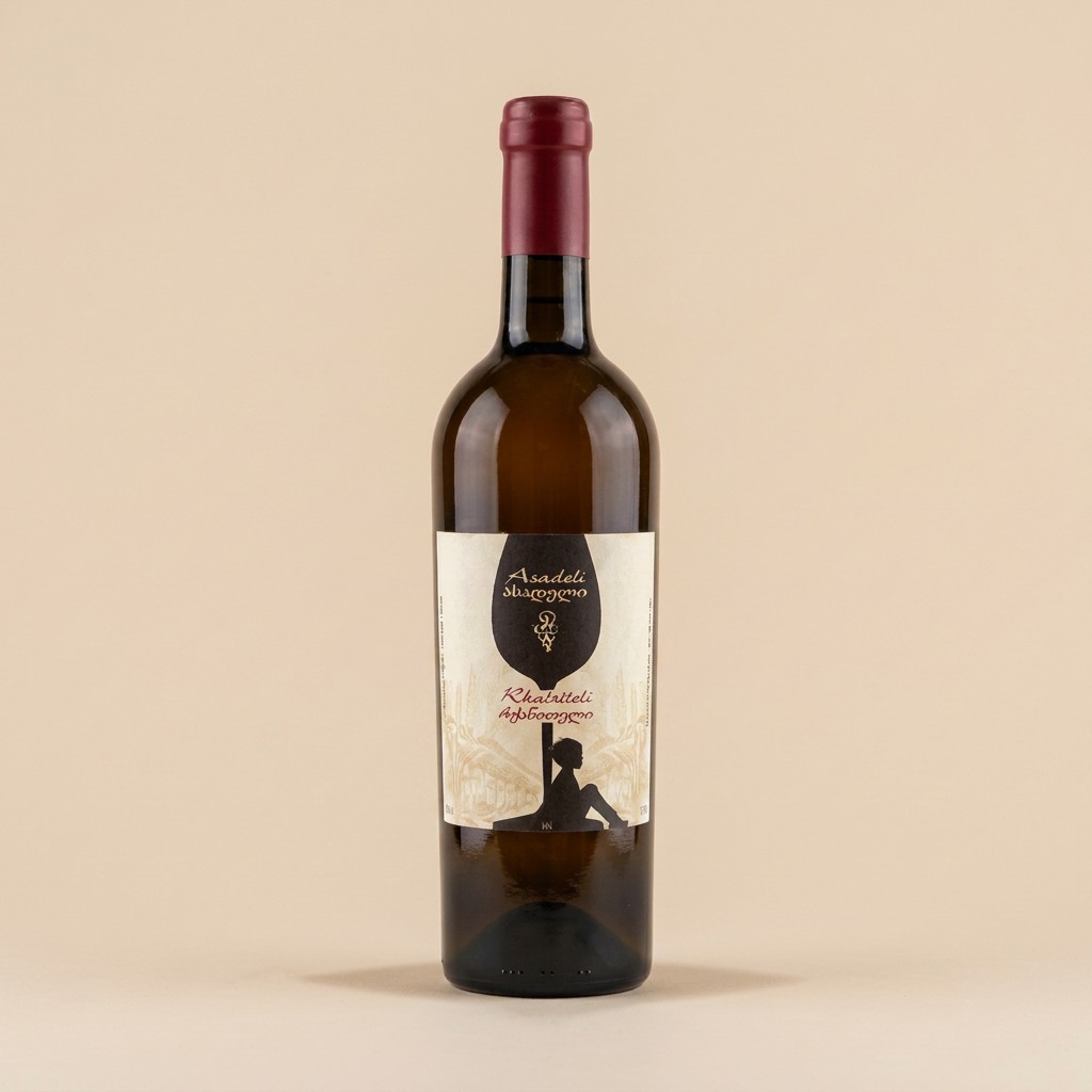 A bottle of Asadeli Rkatsiteli, wax-sealed and hand-labelled