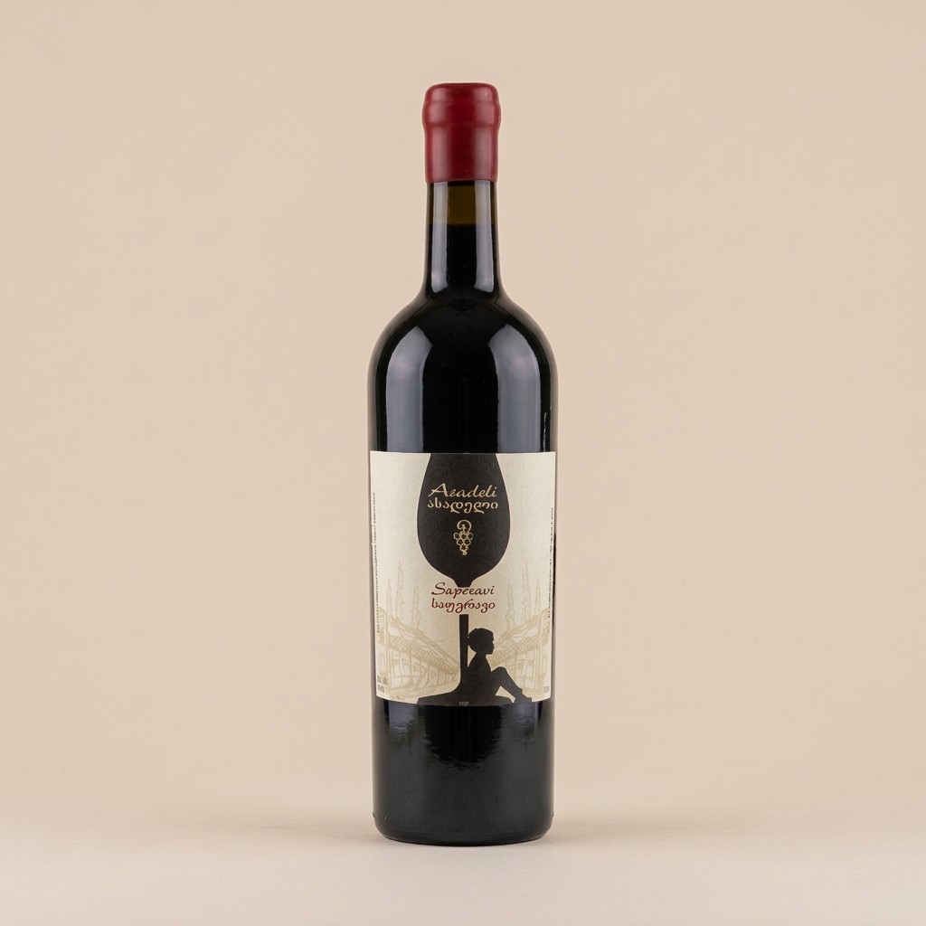 A bottle of Asadeli Saperavi, wax-sealed and hand-labelled
